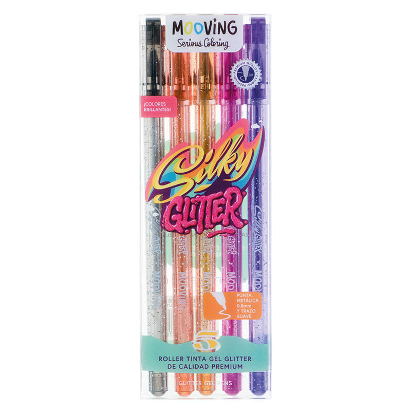 ROLLER BALL MOOVING TINTA GEL GLITTER BLISTER SURTIDO X 5 U.
