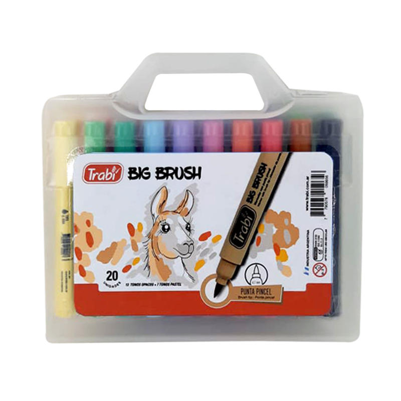 MARCADOR TRABI BIG BRUSH PUNTA PINCEL VALIJA X 20 COLORES