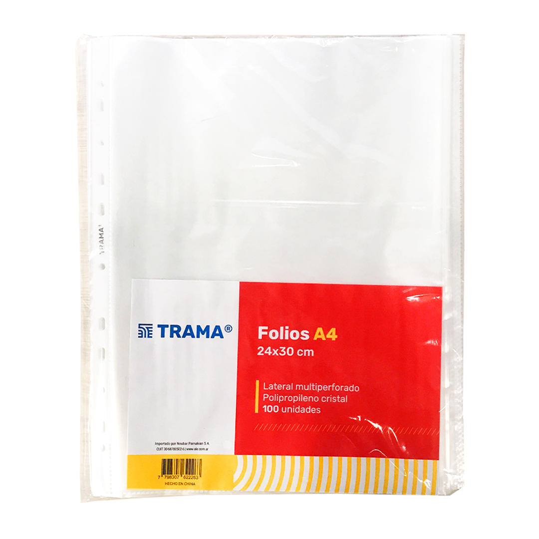 FOLIO TRAMA A4 POLIPROPILENO X 100 UNID ( 50 MIC )