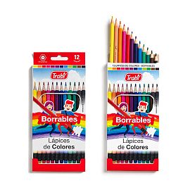 LAPICES DE COLORES TRABI TRIANGULARES BORRABLES X 12 COLORES