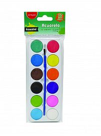 ACUARELA KEYROAD ESCOLAR X 12 PASTILLAS + PINCEL